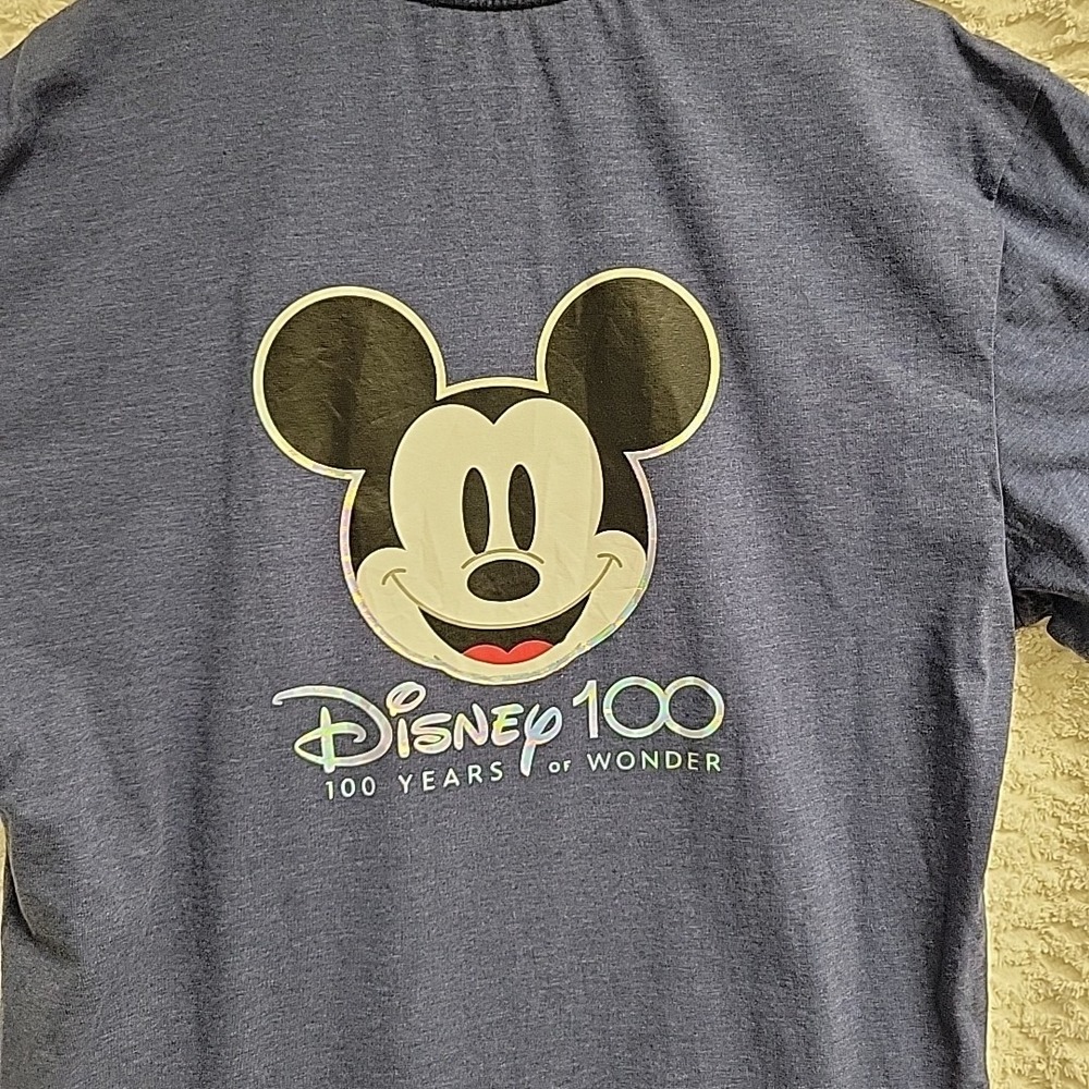 Disney Mickey Mouse T-Shirt Blue Size Large 100 Years of Wonder Holograph Design - Picture 4 of 9